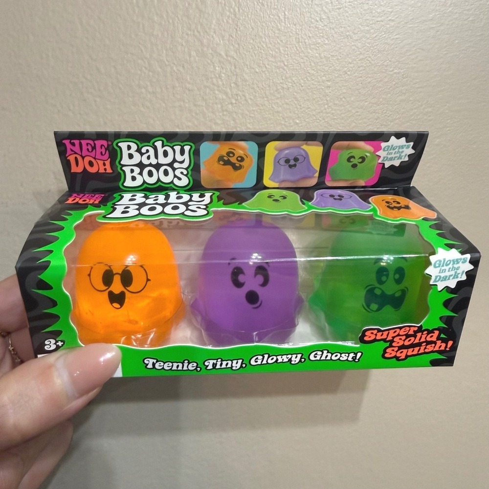 NeeDoh Baby Boos RARE Glow in the Dark Ghost Fidget Halloween Squishy 3 Pack NEW